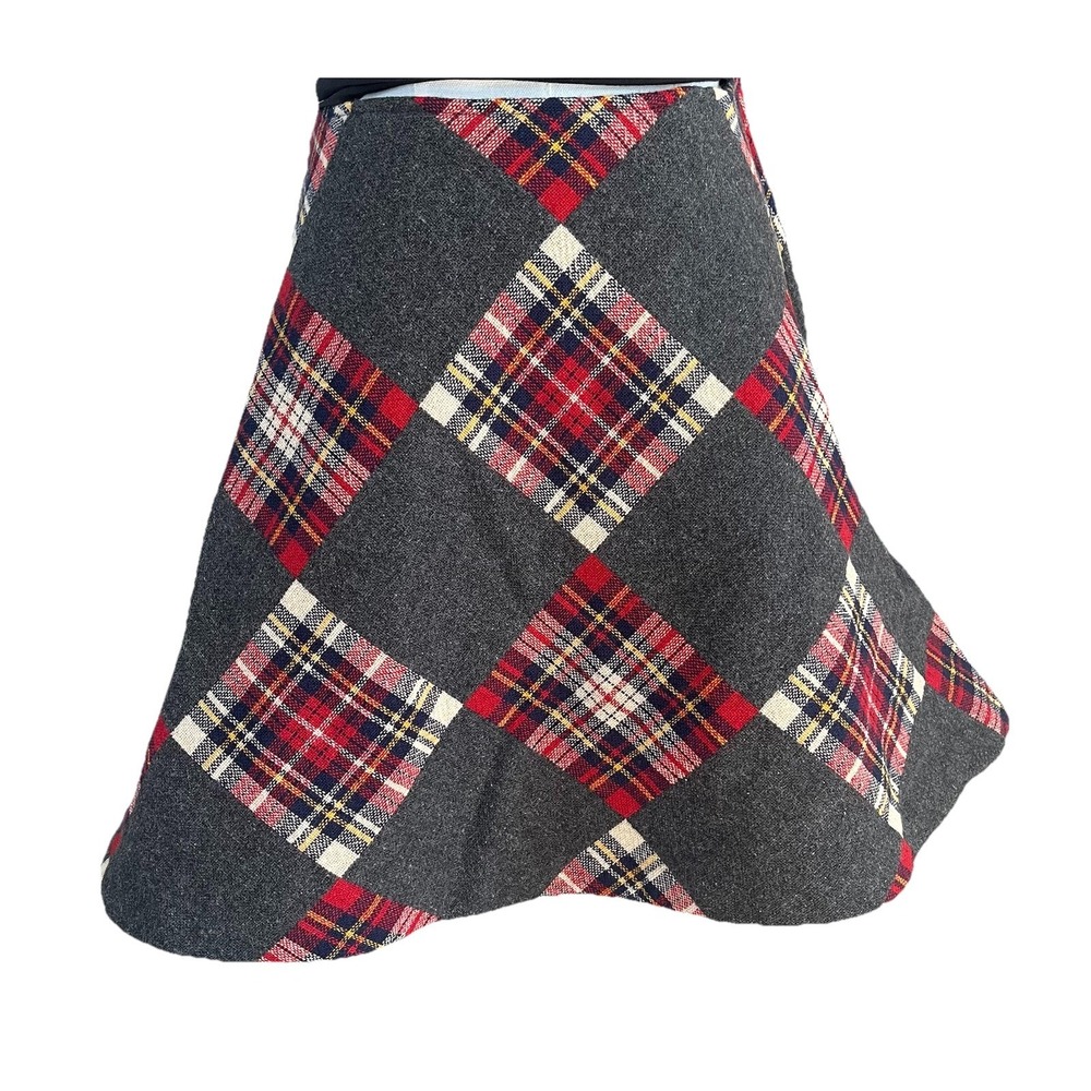 VTG No Appt Necessary Wool Red Gray Tartan Mini Skirt Classic Academia Size 7 - Picture 2 of 8